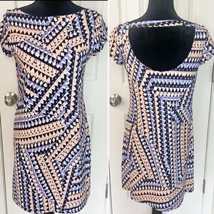 Susana Monaco Geometric Patterned Straight Dress Short Sleeve Stretch Medium